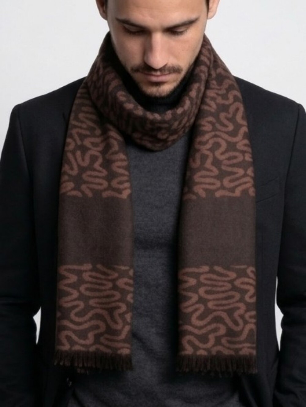 Lovely Black Brown Pashmina in Soft 50% Pashmina/50% Silk  Measures 69" x 19"